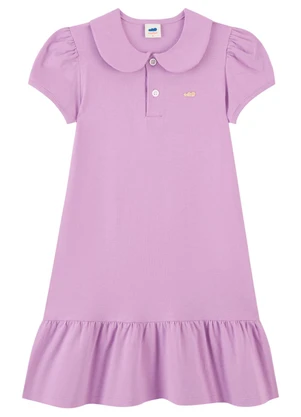 Marlan - Vestido Menina em Cotton Penteado com Gola Roxo - MARLAN