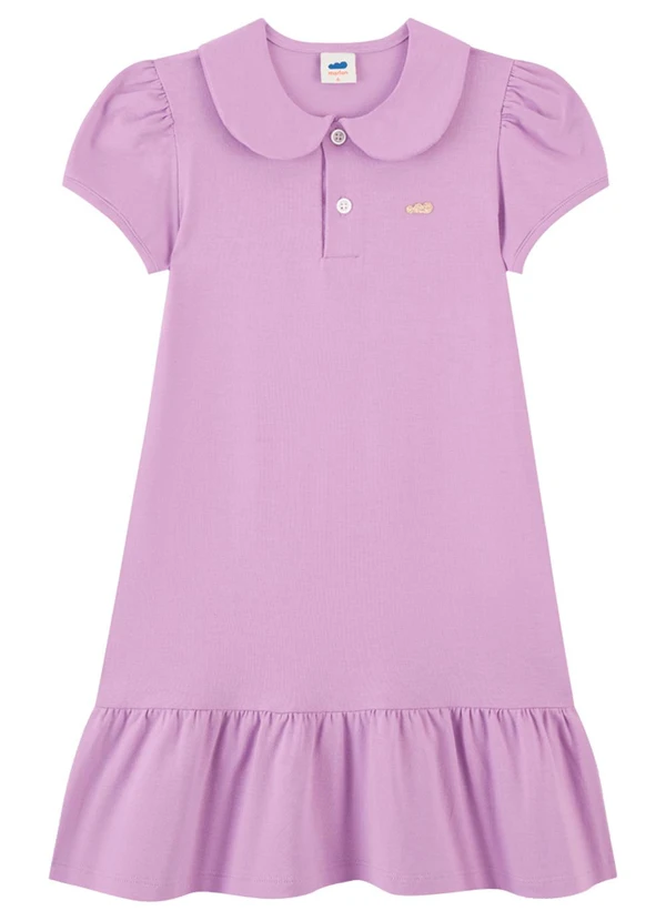 Marlan - Vestido Menina em Cotton Penteado com Gola Roxo