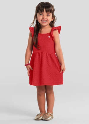 Brandili - Vestido Menina em Cotton Texturizado Vermelho - BRANDILI