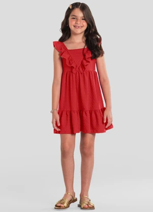 Brandili - Vestido Menina em Cotton Texturizado Vermelho - BRANDILI