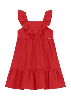 Brandili - Vestido Menina em Cotton Texturizado Vermelho - BRANDILI