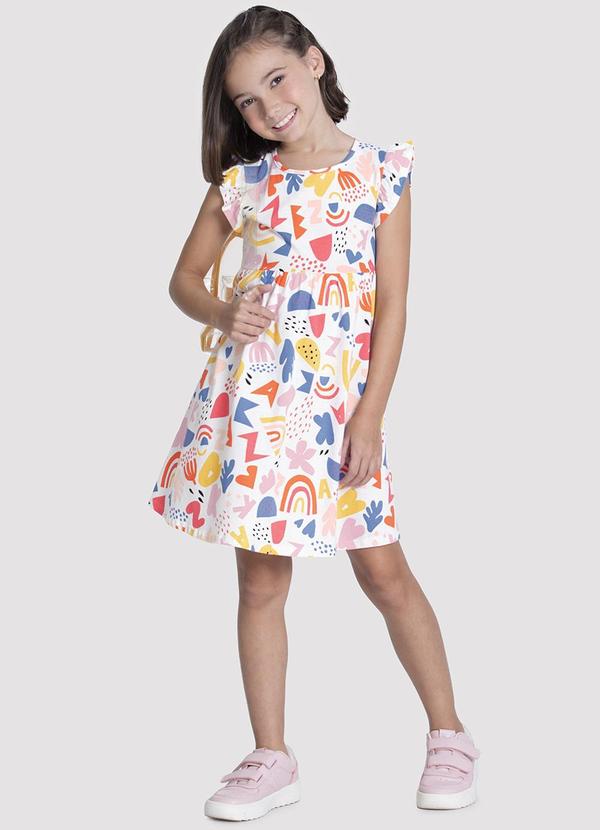 Alakazoo - Vestido Menina em Malha Estampado Off White