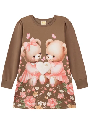 Milli e Nina - Vestido Menina em Newtech Sarjado Marrom - MILLI E NINA