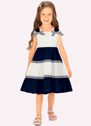 Milon - Vestido Menina em Tricoline Azul Marinho - MILON