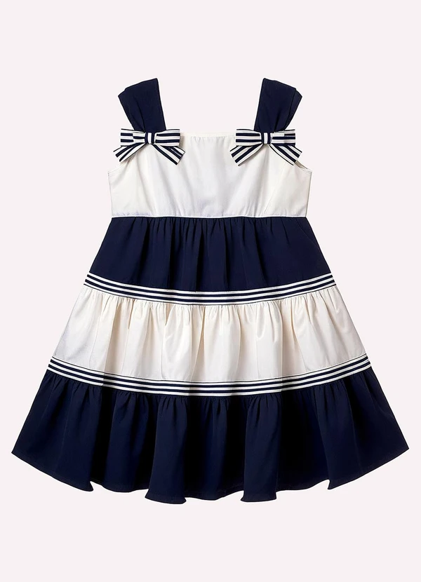 Milon - Vestido Menina em Tricoline Azul Marinho 2