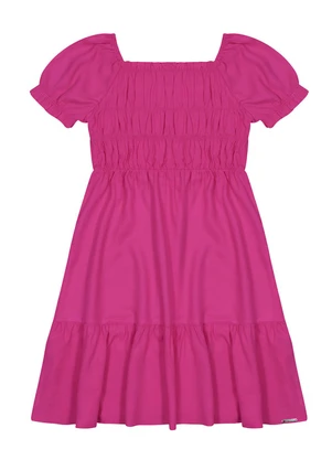 Alakazoo - Vestido Menina em Viscose com Elástico Rosa - ALAKAZOO