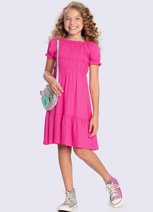 Alakazoo - Vestido Menina em Viscose com Elástico Rosa