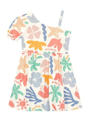 Brandili - Vestido Menina Estampado Assimétrico Natural - BRANDILI