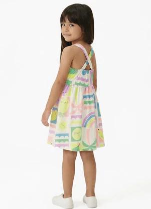 Fakini - Vestido Menina Estampado Bege - FAKINI