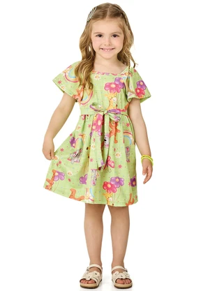 Marlan - Vestido Menina Estampado com Faixa Verde - MARLAN