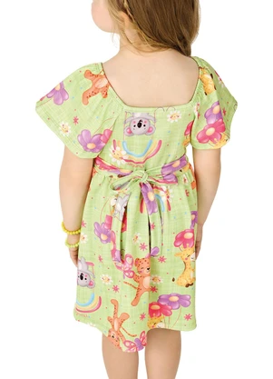 Marlan - Vestido Menina Estampado com Faixa Verde - MARLAN