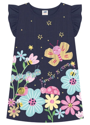 Marlan - Vestido Menina Estampado Manga Babado Azul - MARLAN