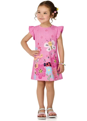 Marlan - Vestido Menina Estampado Manga Babado Rosa - MARLAN