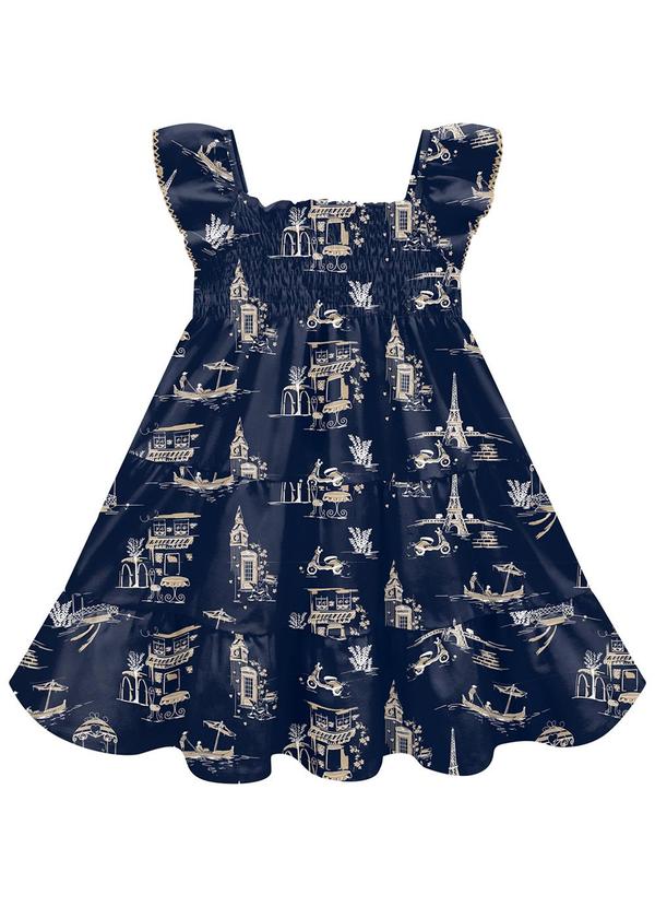 Milon - Vestido Menina Estampado Azul Marinho