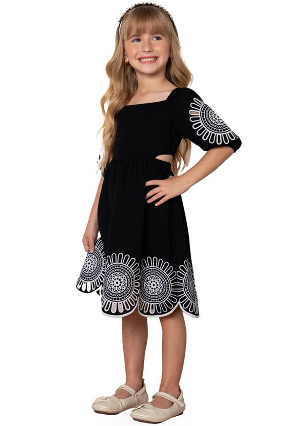 Milon - Vestido Menina Estampado Preto