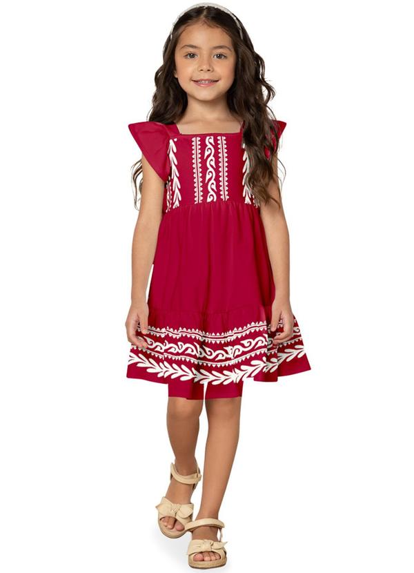 Milon - Vestido Menina Estampado Vermelho