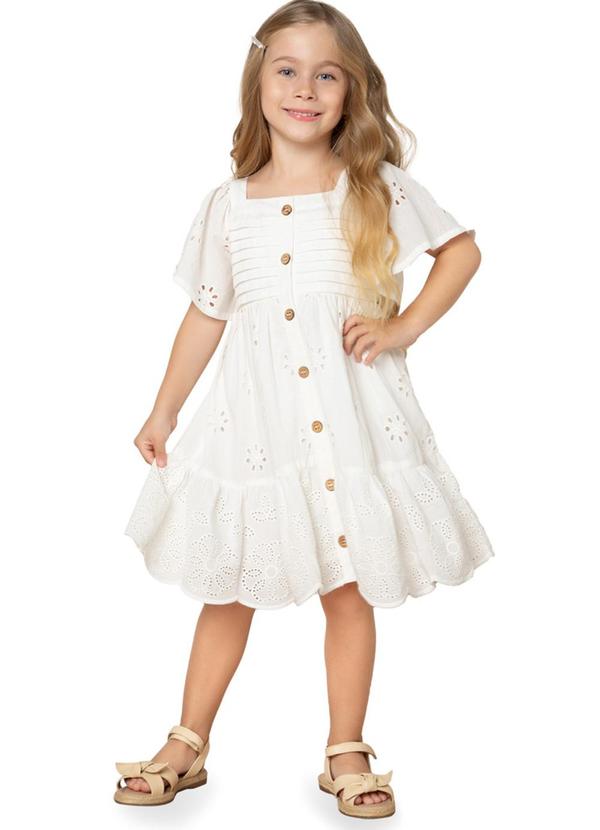 Milon - Vestido Menina Flor Branco