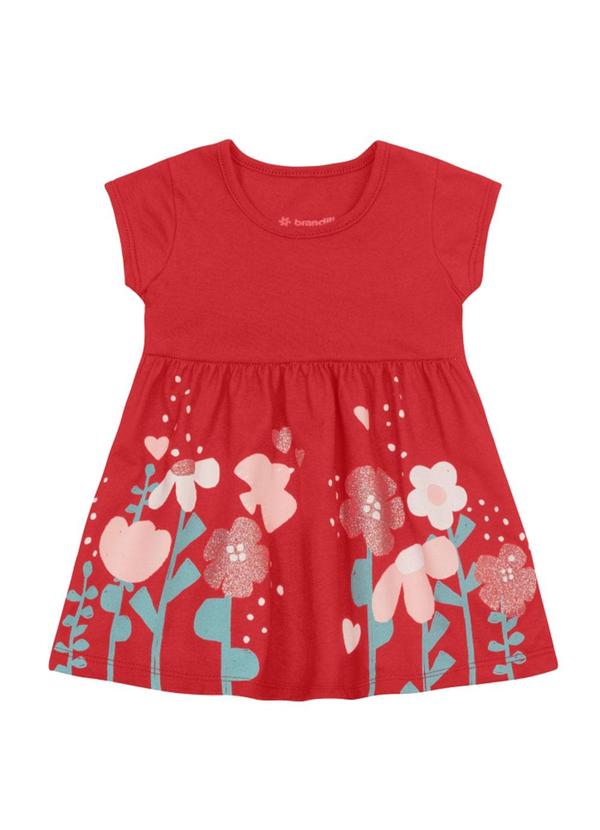 Brandili - Vestido Menina Floral com Glitter Vermelho