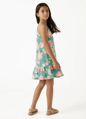 Fakini - Vestido Menina Floral de Alças Verde - FAKINI