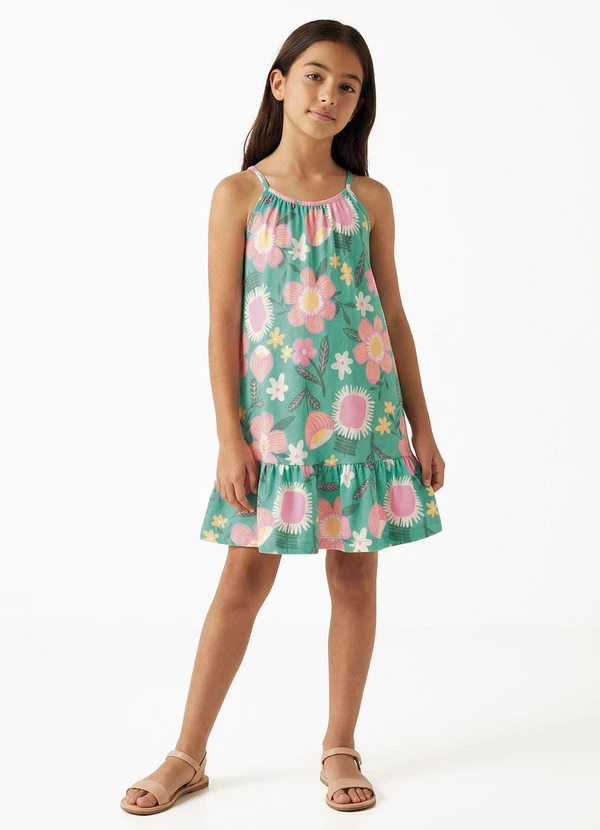 Fakini - Vestido Menina Floral de Alças Verde