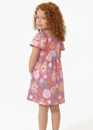 Fakini - Vestido Menina Floral Mangas Curtas Rosa - FAKINI