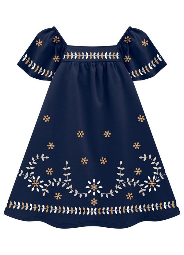 Milon - Vestido Menina Flores Azul Marinho