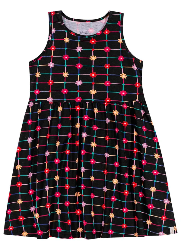 Elian - Vestido Menina Infantil Cotton Estampado Preto