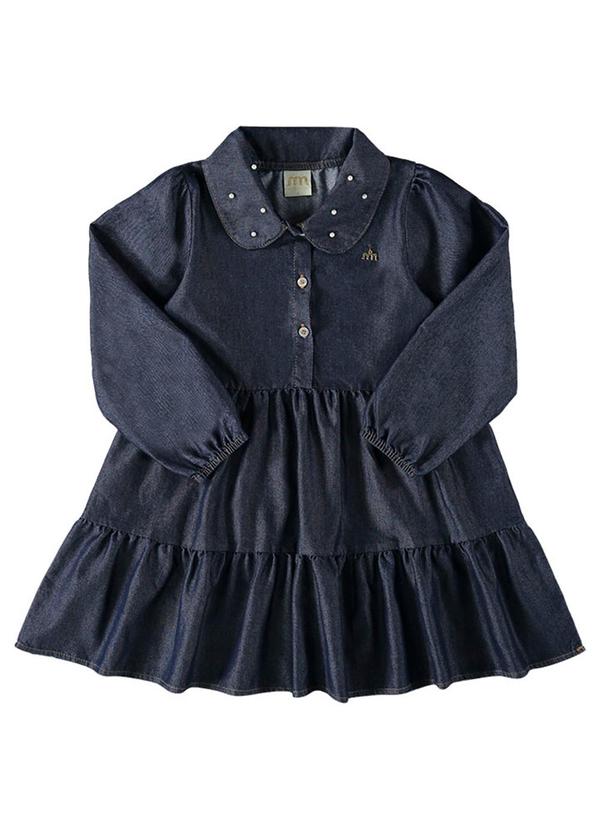 Milli e Nina - Vestido Menina Jeans Leve Pérolas Azul