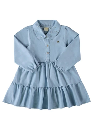 Milli e Nina - Vestido Menina Jeans Leve Pérolas Azul - MILLI E NINA