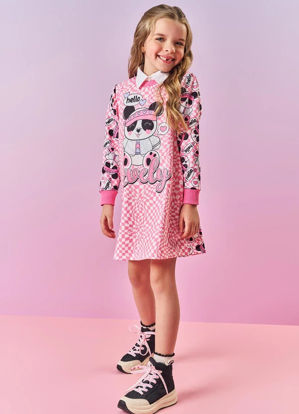 Cinti - Vestido Menina Lovely Panda Rosa