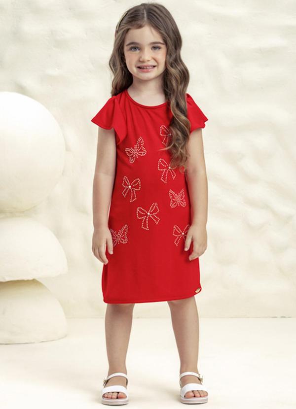 Milli e Nina - Vestido Menina Malha Newtech Laços Vermelho