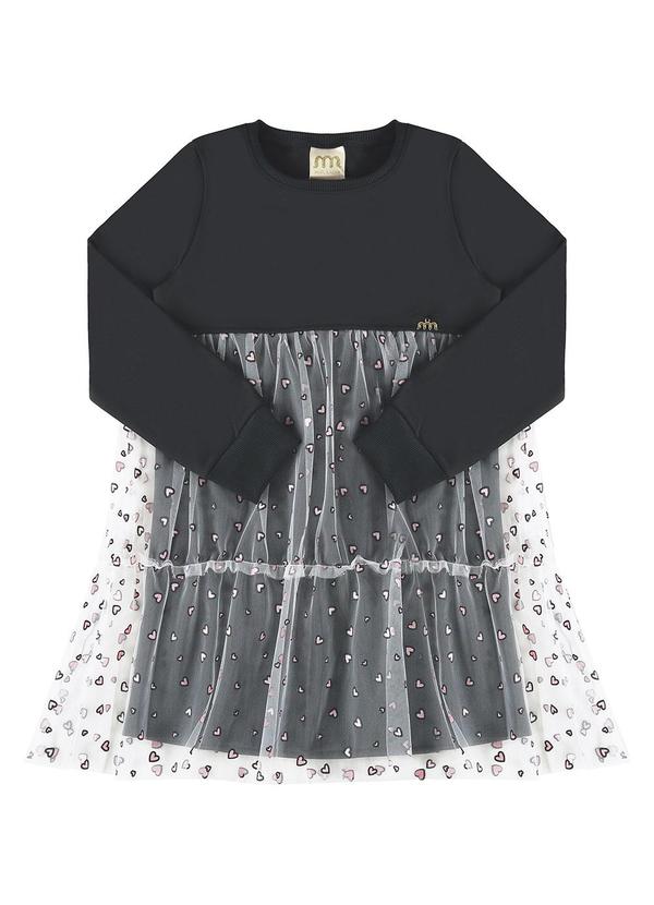 Milli e Nina - Vestido Menina Malha Sport e Tule Coração Preto