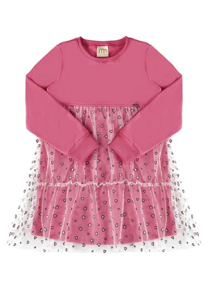 Milli e Nina - Vestido Menina Malha Sport e Tule Coração Rosa - MILLI E NINA