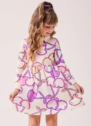 Bimbi - Vestido Menina Manga Longa com Cerejas Rosa - BIMBI