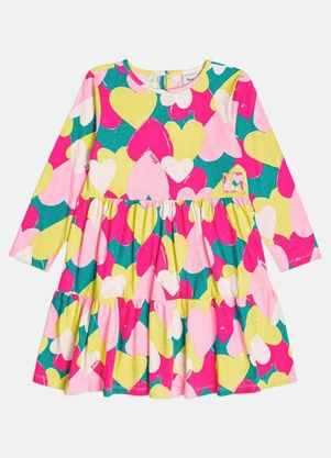 Bimbi - Vestido Menina Manga Longa com Corações Amarelo - BIMBI