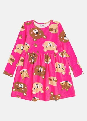 Bimbi - Vestido Menina Manga Longa de Bichinhos Rosa - BIMBI