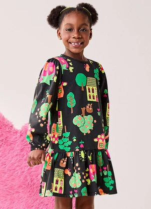 Bimbi - Vestido Menina Manga Longa de Fazendinha Verde - BIMBI