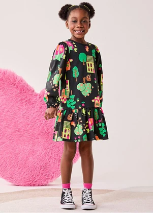 Bimbi - Vestido Menina Manga Longa de Fazendinha Verde - BIMBI