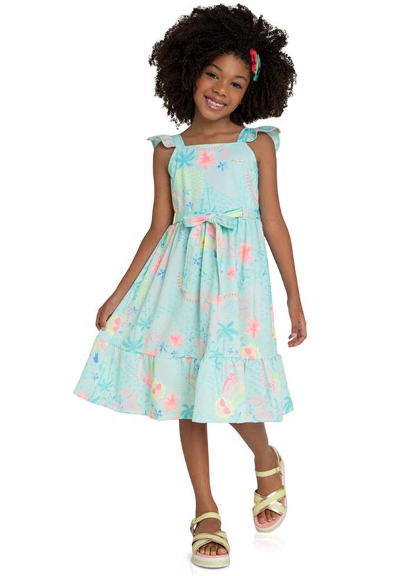 Marlan - Vestido Menina Maquinetado Palm Summer Azul 1