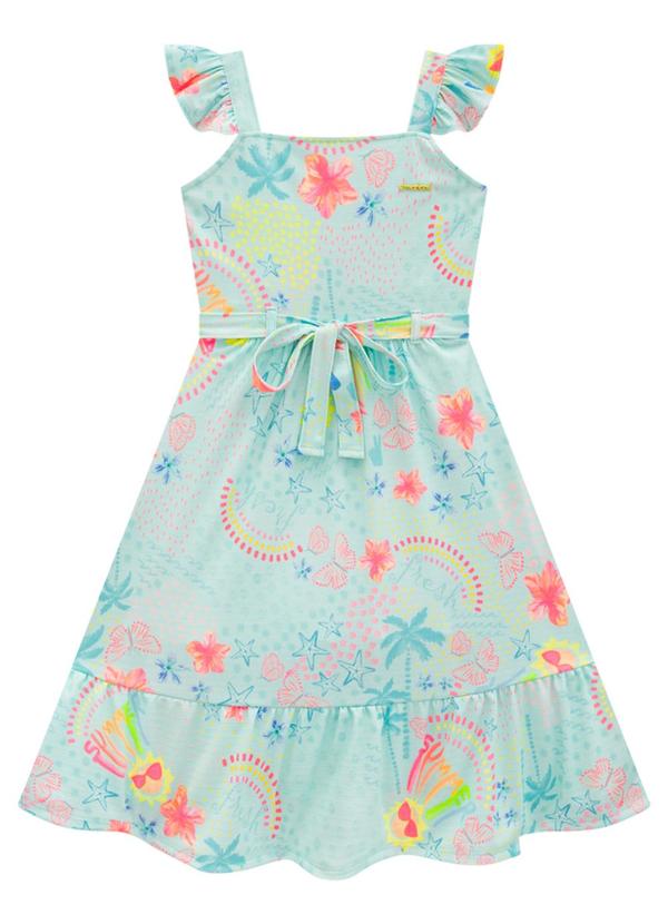 Marlan - Vestido Menina Maquinetado Palm Summer Azul 2