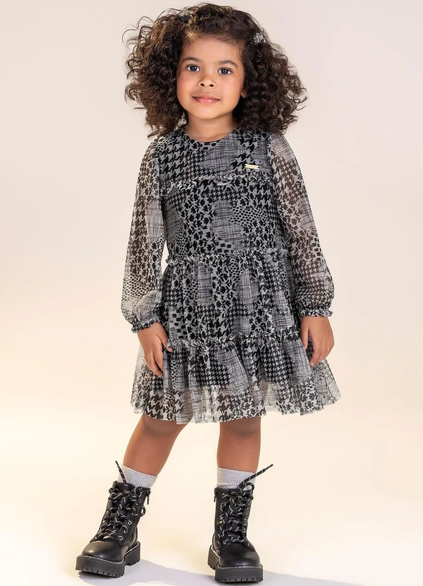Colorittá - Vestido Menina Moderno com Tule Preto