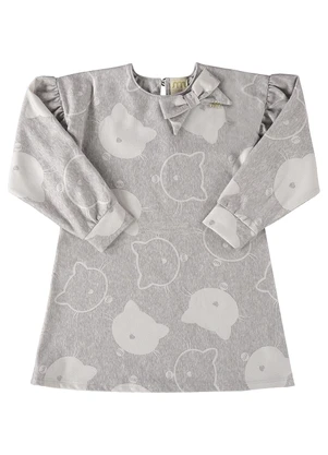 Milli e Nina - Vestido Menina Molecotton Gatinhos Cinza - MILLI E NINA