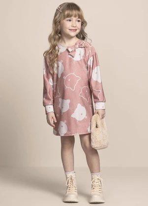 Milli e Nina - Vestido Menina Molecotton Gatinhos Rosa - MILLI E NINA