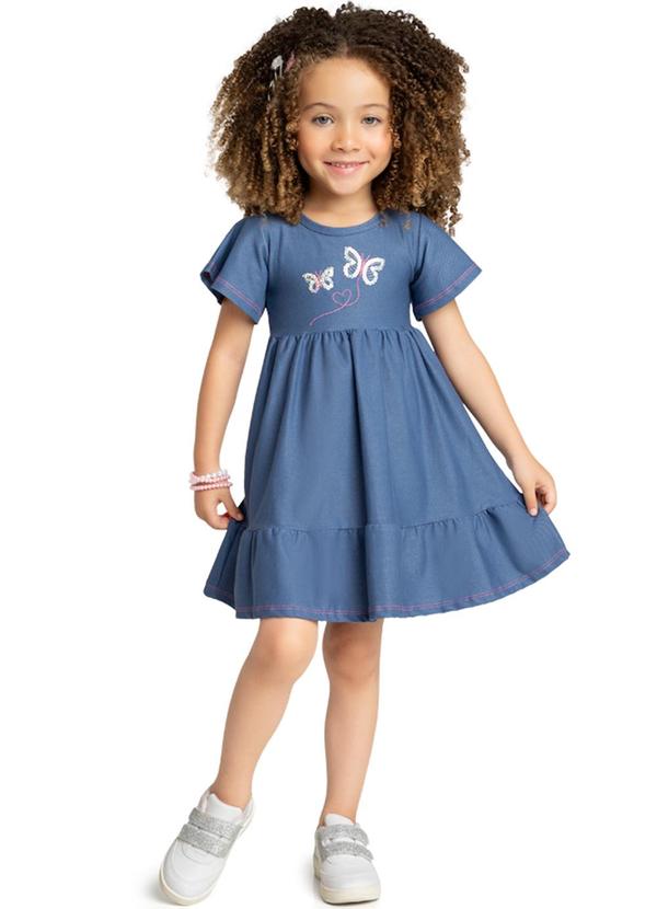 Marlan - Vestido Menina Molecotton Jeans Borboletas Azul