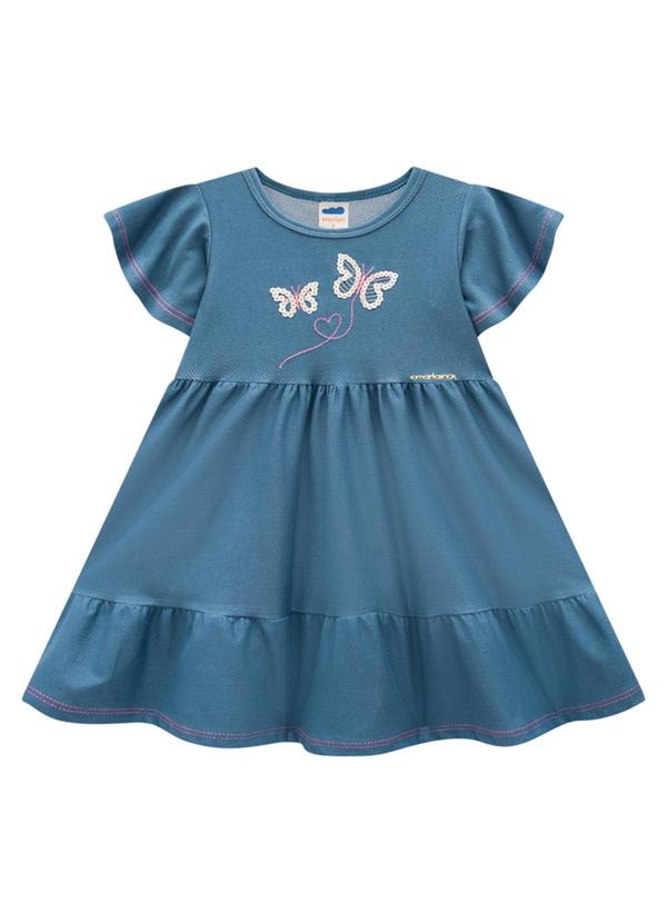 Marlan - Vestido Menina Molecotton Jeans Borboletas Azul 2