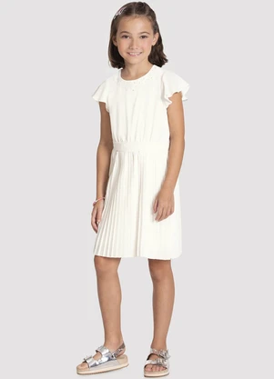 Alakazoo - Vestido Menina Plissado com Strass Branco - ALAKAZOO