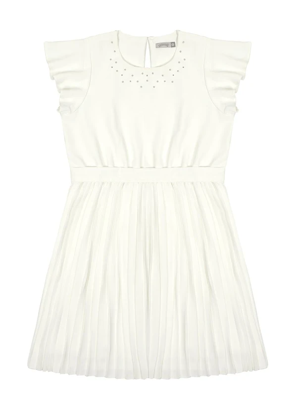 Alakazoo - Vestido Menina Plissado com Strass Branco 3