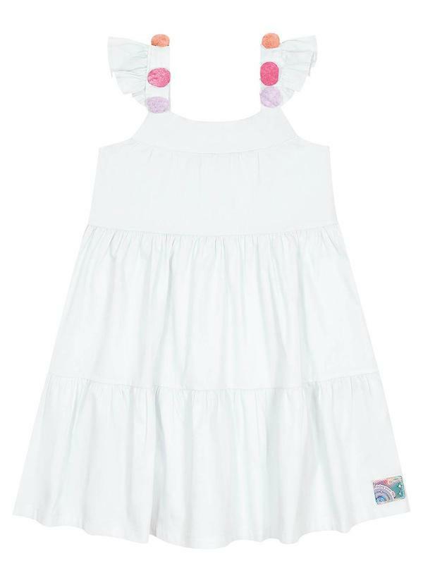 Cinti - Vestido Menina Pompons Branco