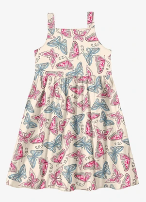 Trick Nick - Vestido Menina Popeline Borboletas Bege - TRICK NICK