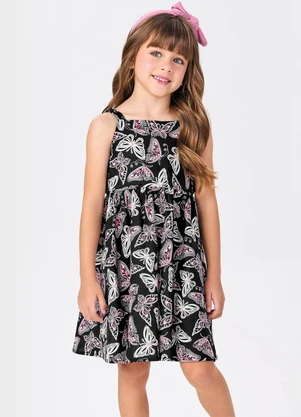 Trick Nick - Vestido Menina Popeline Borboletas Preto - TRICK NICK